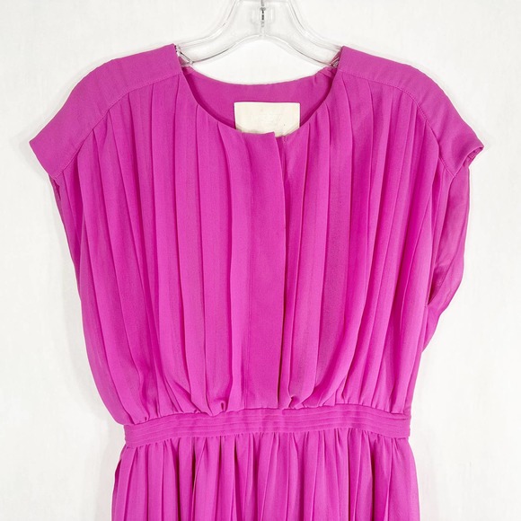 J Crew Size 0 Blouson Dress Wild Peony Pink Purple‎ Cap Sleeve Pleated 1340 - Picture 3 of 10